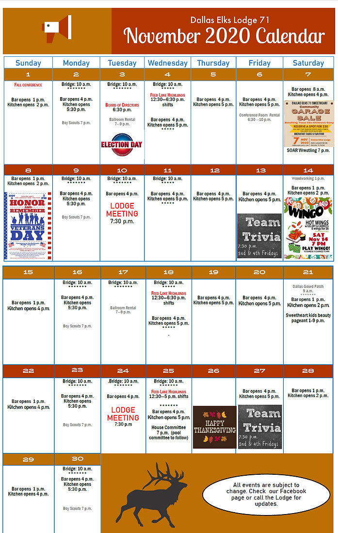 Vista Elks Lodge Calendar Vista Elks Lodge Calendar